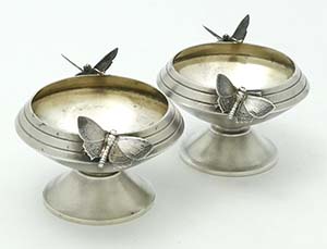 pair of Gorham open salts with butterfly